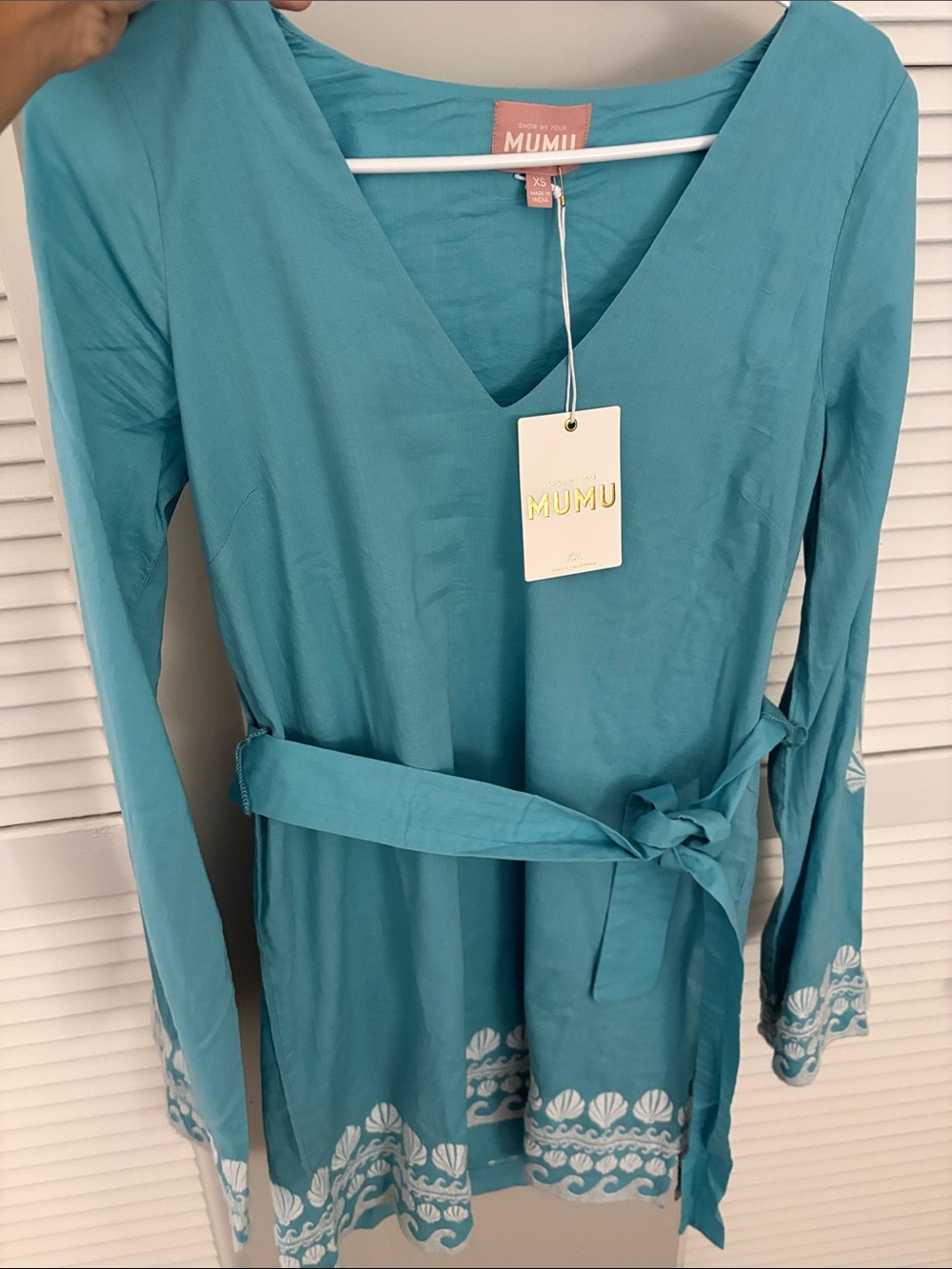Show Me Your MuMu Teal Shell Embroidered Mini Dress